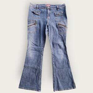 UnionBay Ladies Juniors Sz 17 Flare Split Hem Bareback Cargo Stretch Jeans VTG